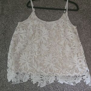 CAbi White Lace Asymmetrical Camisole